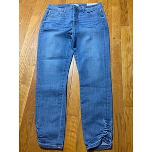 LOFT Jeans Womens Sz 30 Blue Skinny Slim Pocket Ruched Ankle Denim Whiskered NWT